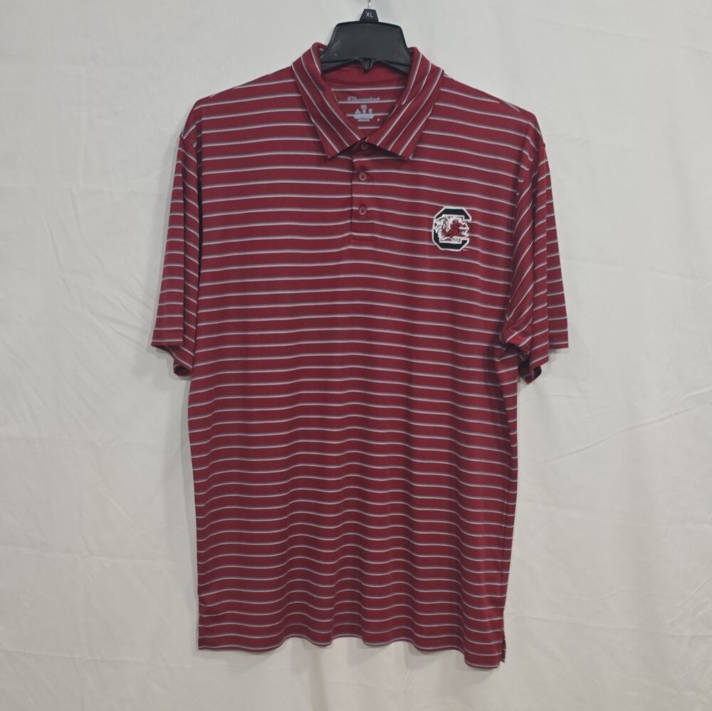 Champion Mens 2XL Carolina Gamecocks Red Striped Polo Logo